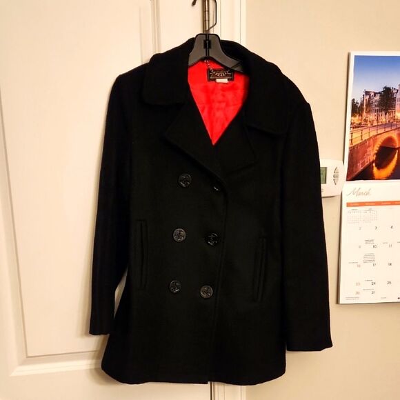Eddie Bauer Women's Black Wool Coat w/ Anchor Buttons Size M - Picture 1 of 9